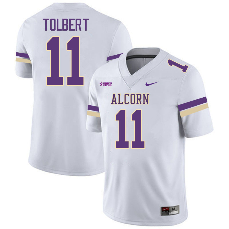 Alcorn State Braves #11 Jaylon Tolbert College Football Jerseys,Uniforms Stitched-White